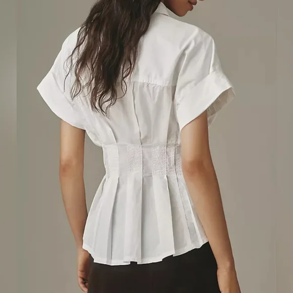 Anthropologie White Short Sleeves Blouse. Cotton - Picture 2 of 7